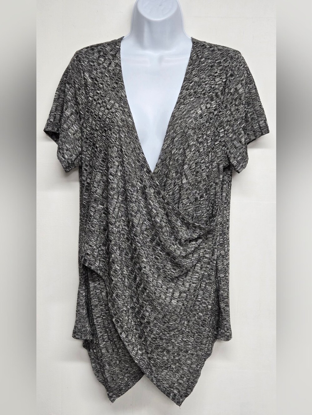 Annabelle 2X Stretch Knit Top Plunge Crisscross V Neck Asymmetrical Hem
